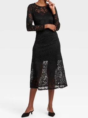 A NEW DAY Lace Slip Dress, Black, Size Large